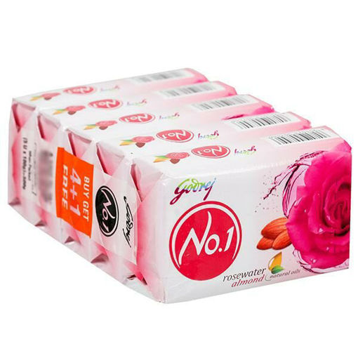 Picture of Godrej No.1 Rosewater Almond soap 100gX4+1Free = 500g (Pack Of 5Pc)