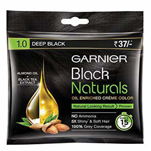 Picture of Garnier Black Naturals Oil- Enriched Creme Hair Color  (40ml) (1.0 Deep Black)