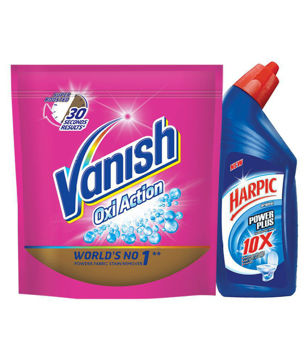 Picture of Vanish Oxi Action Stain Remover  All in One (400g) With Harpic Powerplus 10/10 Stain Removal Original Toilet Cleaner (200ml) Twin Pack