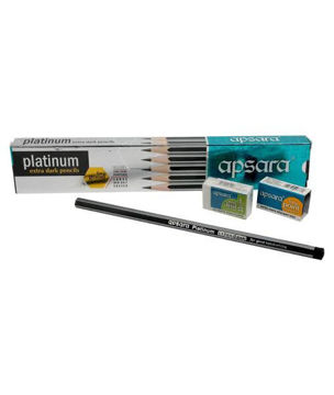 Picture of apsara platinum extra dark pencils includes Sharpener and Eraser (Packs of 10 Pencils)